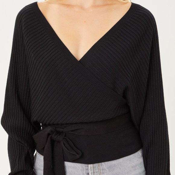 Black Warp Knit Belted Sweater - Picture 4 of 4